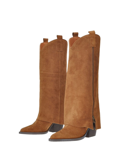 Stivali Natasha TSAKIRIS MALLAS In Camoscio Con Zip Sottopiede In Pelle Fondo Gomma Tacco Alto 8 Cm