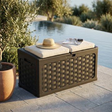 Cassapanca rattan style in plastica wicker marrone con seduta 200 kg