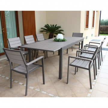 Tavolo allungabile 180/240 x 100 cm in polywood grigio e alluminio