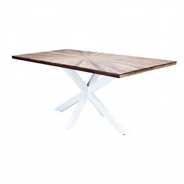 Tavolo in acacia e metallo bianco 180x90 cm altezza 77