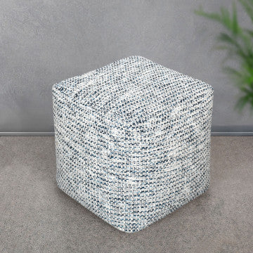 Pouf quadrato 40x40x40 cm in cotone avorio con decoro