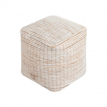 Pouf quadrato in lana e juta, dimensioni 40x40x40 cm, colore avorio