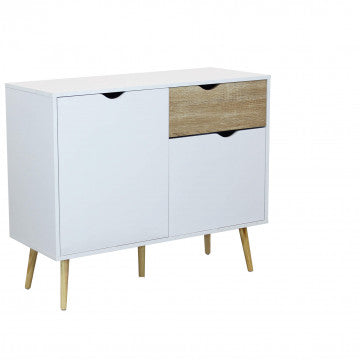 Mobile con 1 anta e 2 cassetti in legno bianco e naturale 99x39x82 cm
