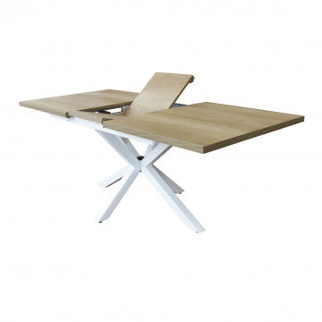 Tavolo allungabile piano melamina con venature, struttura metallo, 160/200x90 cm