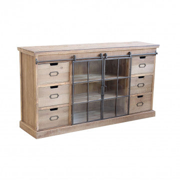 Mobile in legno con 2 ante e 6 cassetti, 147,5x39x81,5 cm