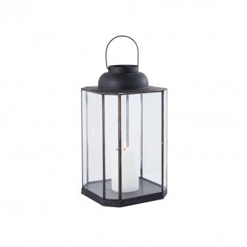 Lanterna in metallo e vetro colore antracite dimensioni 27x27x49,5 cm