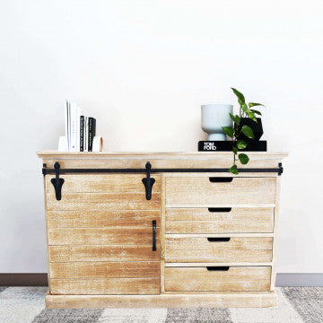 Mobile colonna in metallo e legno, 124x43x81,5 cm, colore marrone