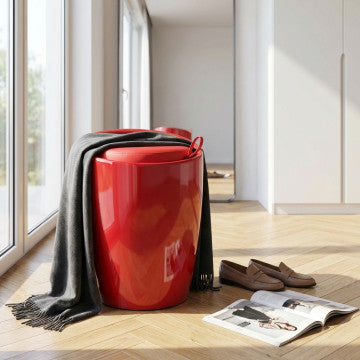 Sgabello pouf in ABS con cuscino ecopelle, rosso, 3 kg