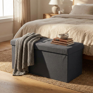 Pouf contenitore rettangolare in tessuto nero 76x38x38 cm