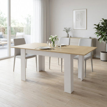 Tavolo allungabile in legno naturale con gambe bianche 160x80x75 cm
