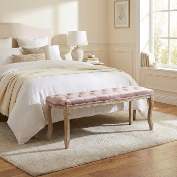 Panca in legno con rivestimento in velluto rosa 110x36x47 cm