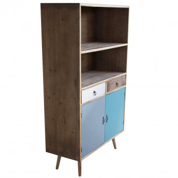 Mobiletto MDF e legno pino con 2 ripiani, 2 ante e 2 cassetti - 80x35x140 cm