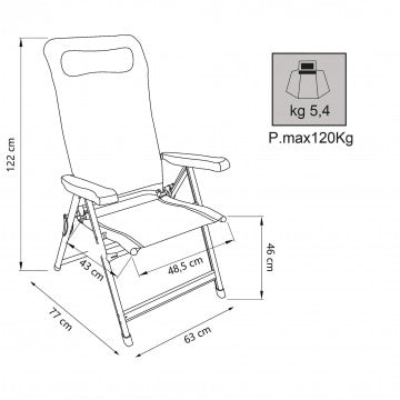 Poltrona struttura alluminio Ø22 tessuto textilene 2x1 portata 120kg
