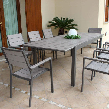 Pental Table 180/240 x 100 - Table d'extérieur extensible avec structure en aluminium et plateau en polywood