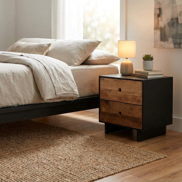 Mobiletto con 2 cassetti in legno di pino riciclato, dimensioni 52x43x52 cm