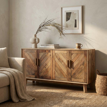 Credenza quattro ante legno pino riciclato 180x48x85 cm marrone