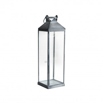 Lanterna piccola in metallo e vetro grigio 11x11x36,5 cm