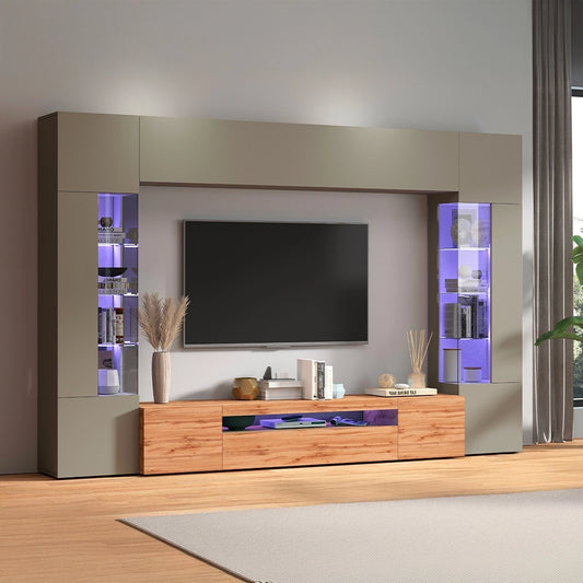 Parete Attrezzata Egypt – Tortora/Rovere Wotan, 290x40x190 cm, Made in Italy