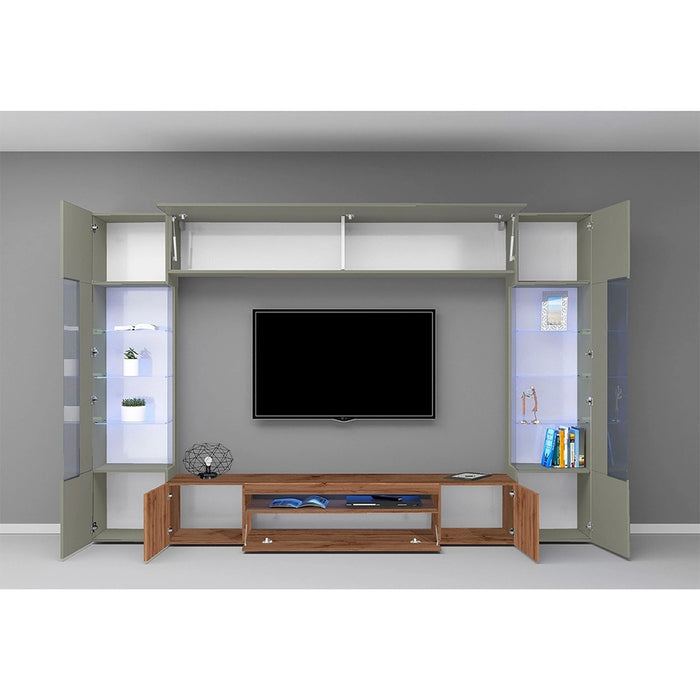 Parete Attrezzata Egypt – Tortora/Rovere Wotan, 290x40x190 cm, Made in Italy