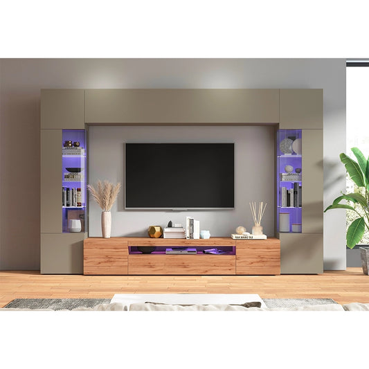 Parete Attrezzata Moderna Egypt - Tortora/Rovere Wotan, Made in Italy