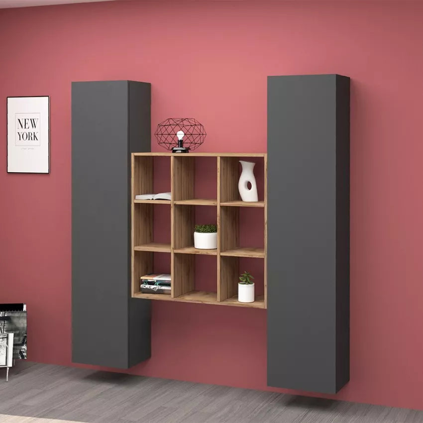 Parete Attrezzata Sospesa Lunia - Libreria Rovere, Made in Italy