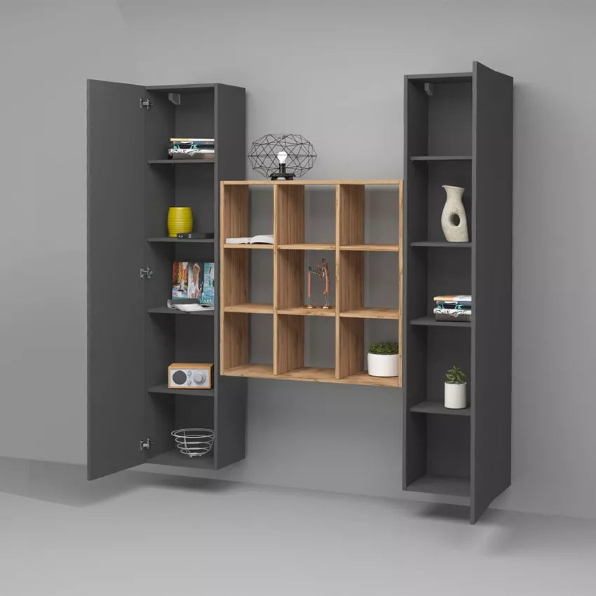 Parete Attrezzata Sospesa Lunia - Libreria Rovere, Made in Italy