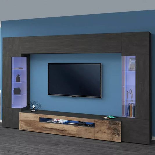 Parete Attrezzata Moderna NEW-EGYPT - Antracite, Made in Italy, 190 cm