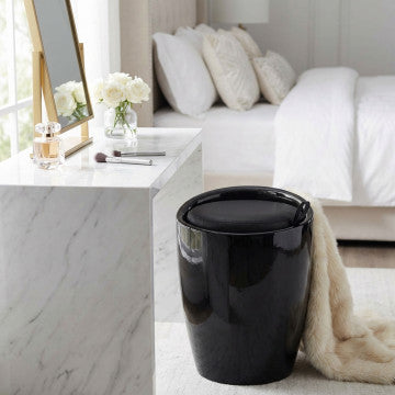 Sgabello pouf in ABS con cuscino ecopelle nero, peso 3 kg