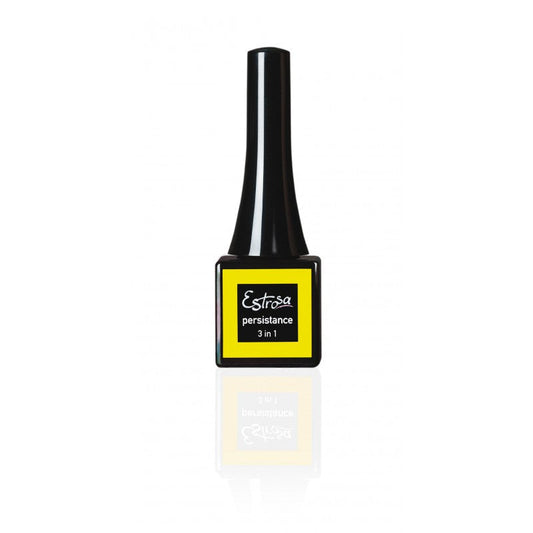 Flacone di smalto gel Estrosa Persistence 3 in 1 Twin Towers Fluo, colore giallo fluorescente, formato 8 ml, con etichetta nera e gialla