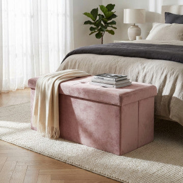 Pouf contenitore rettangolare in velluto, dimensioni 76x38x38 cm