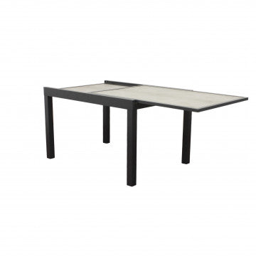 Tavolo allungabile piano vetro effetto legno base alluminio 120-240x90 cm