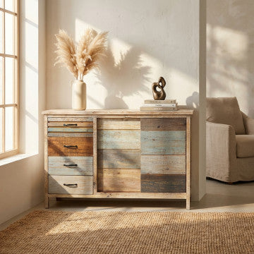 Mobile in legno con 4 cassetti e 2 ante, dimensioni 140x40x82 cm