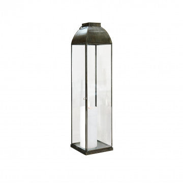 Lanterna grande in metallo e vetro color bronzo 20x20x83 cm