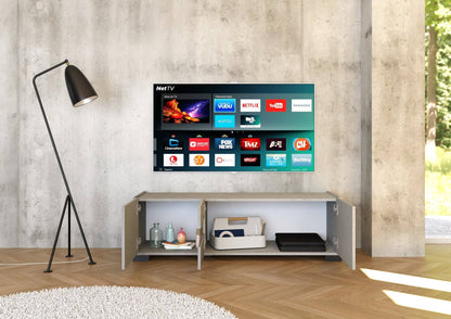 Interno mobile TV Riflesso cashmere con spazio per dispositivi e accessori. Soluzione pratica per l'intrattenimento.