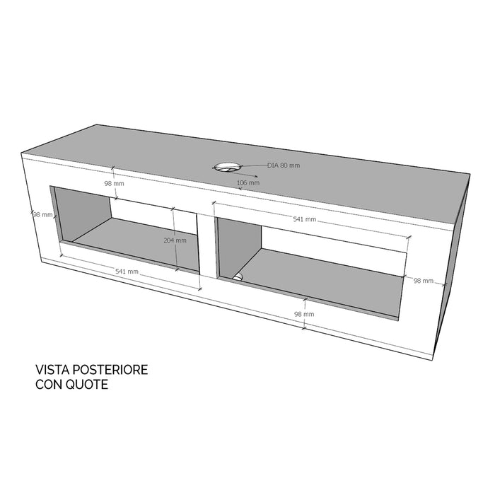 Schema tecnico pensile TV ribalta, vista posteriore