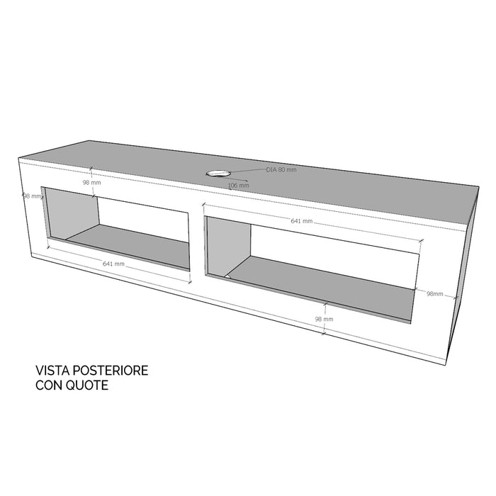 Schema tecnico pensile TV ribalta, vista posteriore