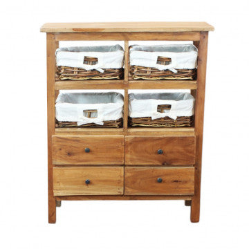 Mobiletto in rattan e legno riciclato, struttura robusta, peso 21 kg