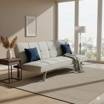 Divano letto grigio chiaro melange, struttura metallo legno, 178x81x71 cm