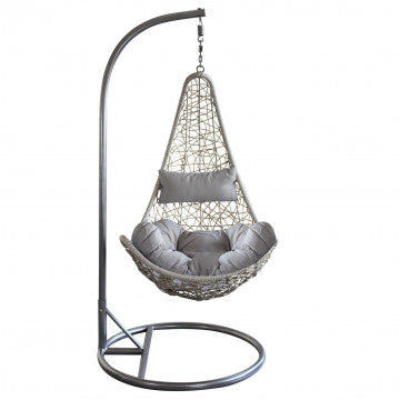 Dondolo con struttura in metallo tortora e seduta in wicker grigio