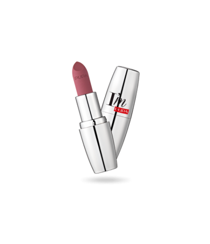Immagine del rossetto Pupa I’m Matt Magenta Rose 31 con confezione argento lucido e stick color magenta, perfetto per look sofisticati