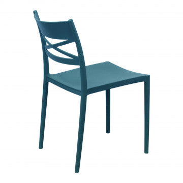 Sedia impilabile in polipropilene blu, dimensioni ergonomiche, peso 4,1 kg