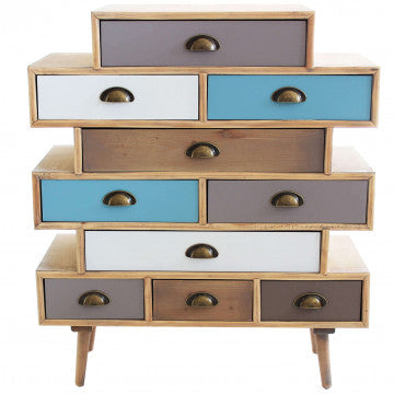 Mobiletto con struttura MDF, gambe pino, 10 cassetti colorati 80x36,5x91,5 cm