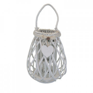 Lanterna in vimini e vetro con nastro pizzo - Ø 26 cm - Altezza 30 cm
