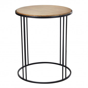 Tavolino in ferro e legno, piano quadrato 56x56 cm, altezza 66,5 cm
