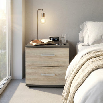 Comodino in truciolare bilaminato grigio e olmo, 44,5x35x43,5 cm