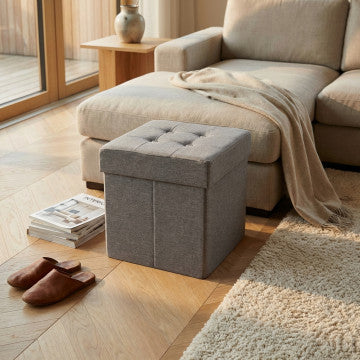 Pouf contenitore quadrato in tessuto grigio, 38x38x40 cm