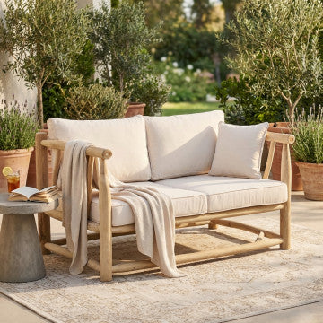 Divano 2 posti in teak con cuscini in poliestere 131,5x92x77 cm