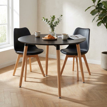 Tavolo rotondo piano ABS nero diametro 120 cm gambe legno