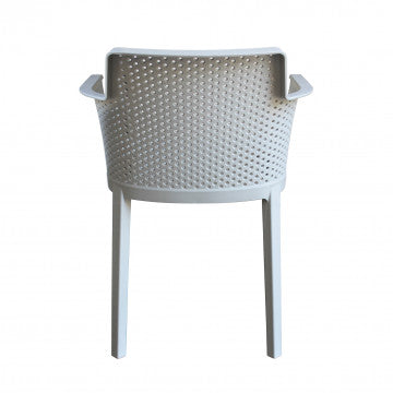 Retro della poltrona Cathy grigio chiaro. Design moderno e struttura ergonomica in polipropilene. 60x58x76.5cm.