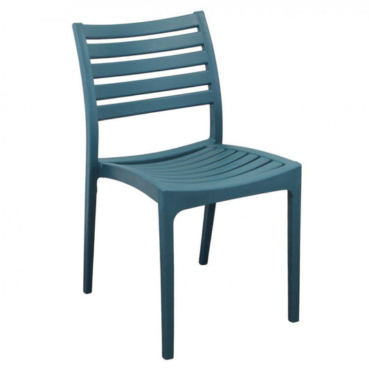 Sedia Eveline in polipropilene verde petrolio, impilabile, con schiena a doghe orizzontali e seduta curvata, dimensioni 42.5x49x78 cm